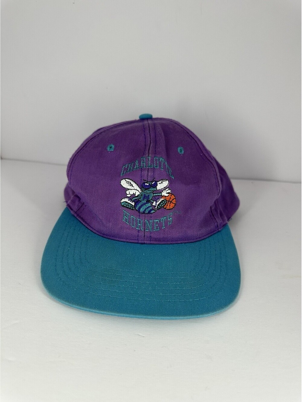 Vintage Teal Purple Charlotte Hornets NBA Snapback Hat 1990s